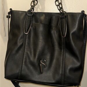 Vera Wang Black Leather Tote with Chain Handles